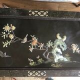 Ancient chinese black laced table with mother-of-pearl encrustation and stones