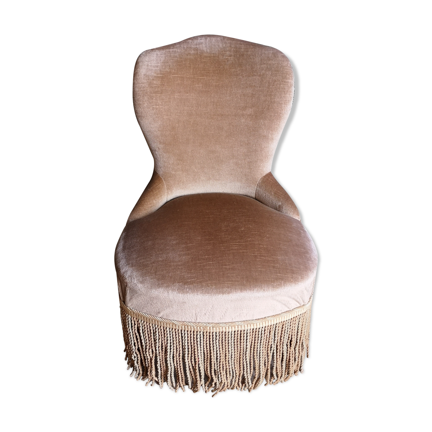 Small armchair toad in taupe velvet