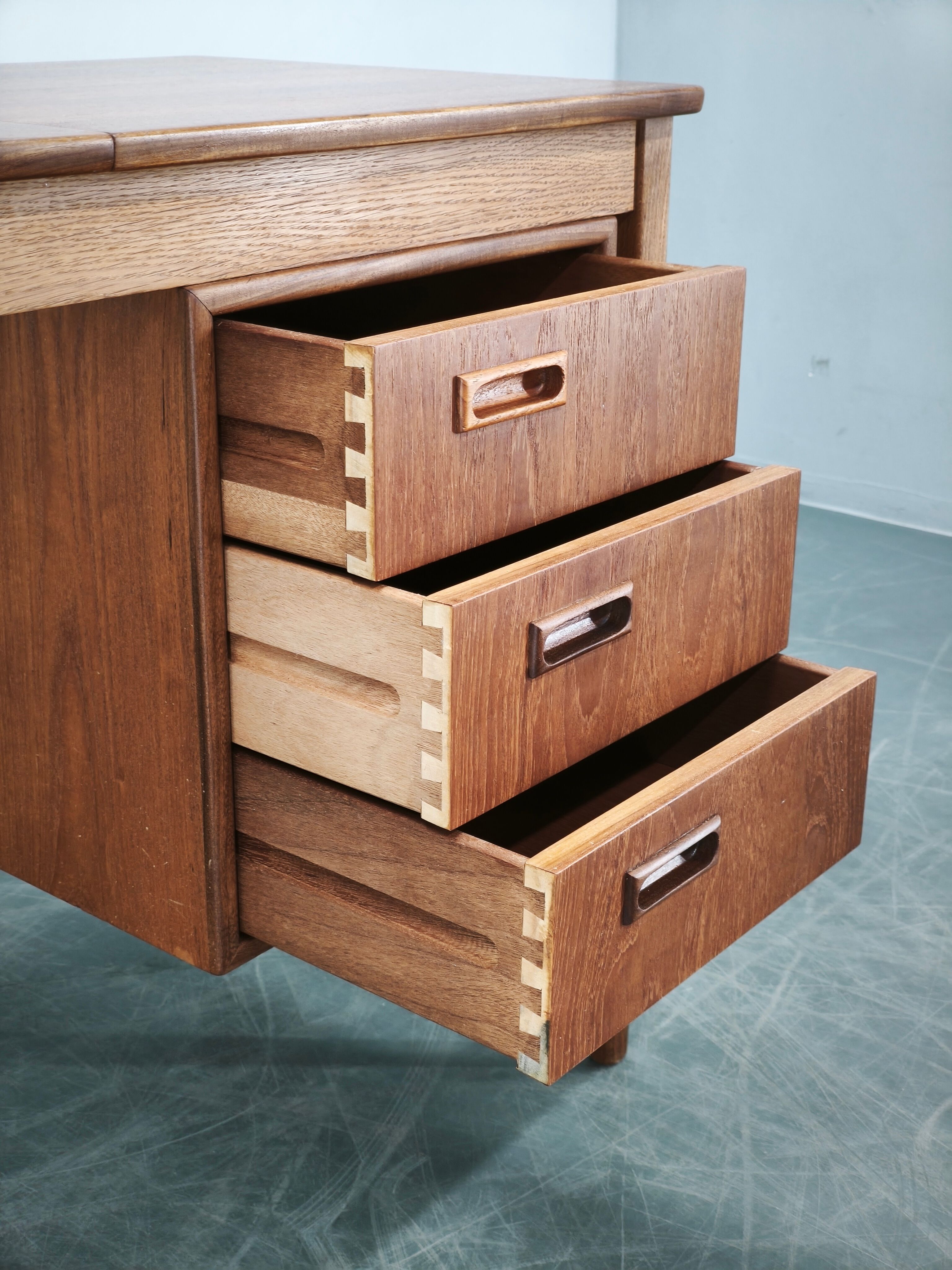 Sven Aage Madsen Teak Vanity Desk with Mirror, Denmark, 1960s