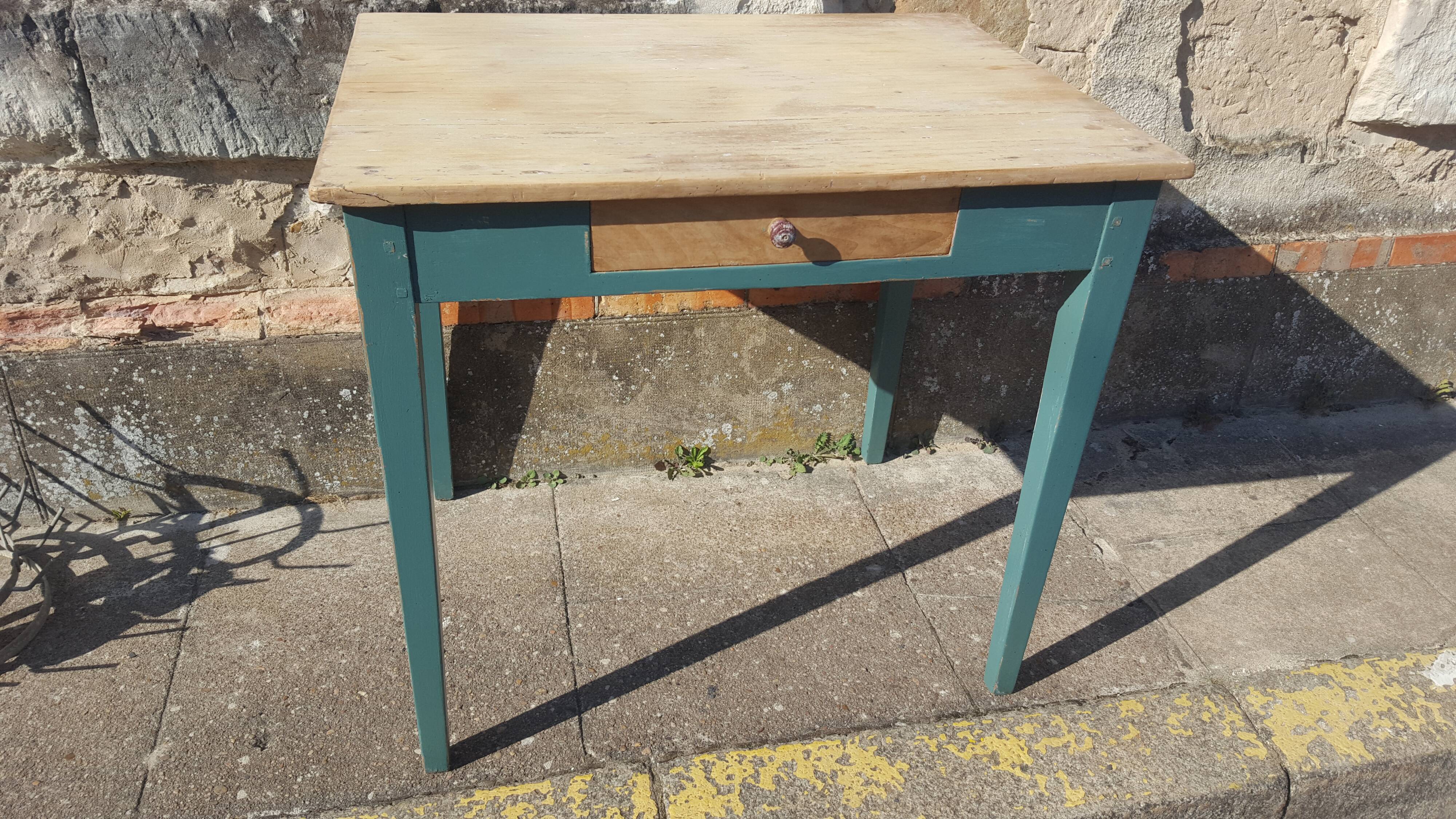 Table de ferme d'appoint patine turquoise