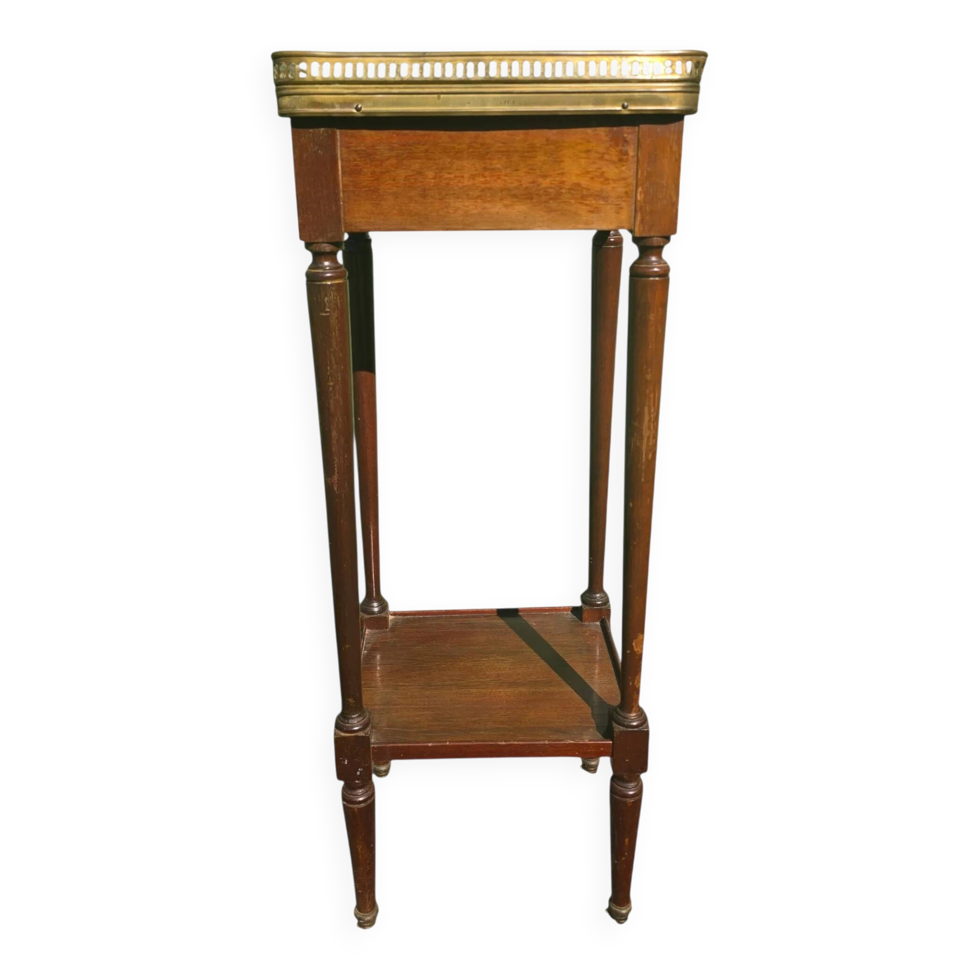 Table d’appoint Louis XVI en acajou, marbre et laiton – vers 1900