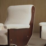 Pair of 1960s Italian Modern Walnut and Boucle Armchairs