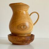 Vintage turned wood pitcher and 2 jars set