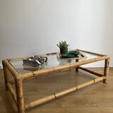 Table basse en bambou rotin et verre