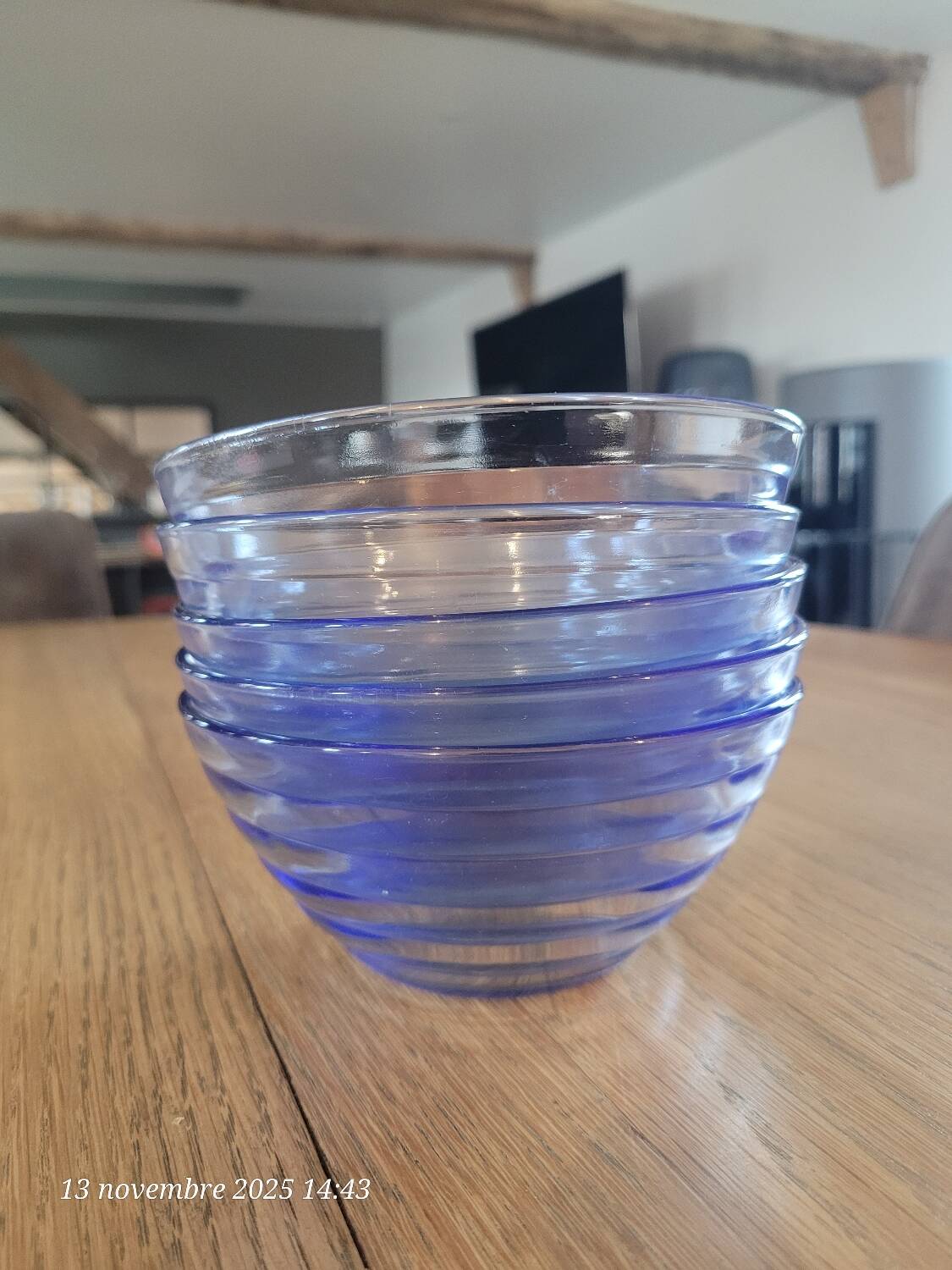 5 vintage blue tempered glass bowls