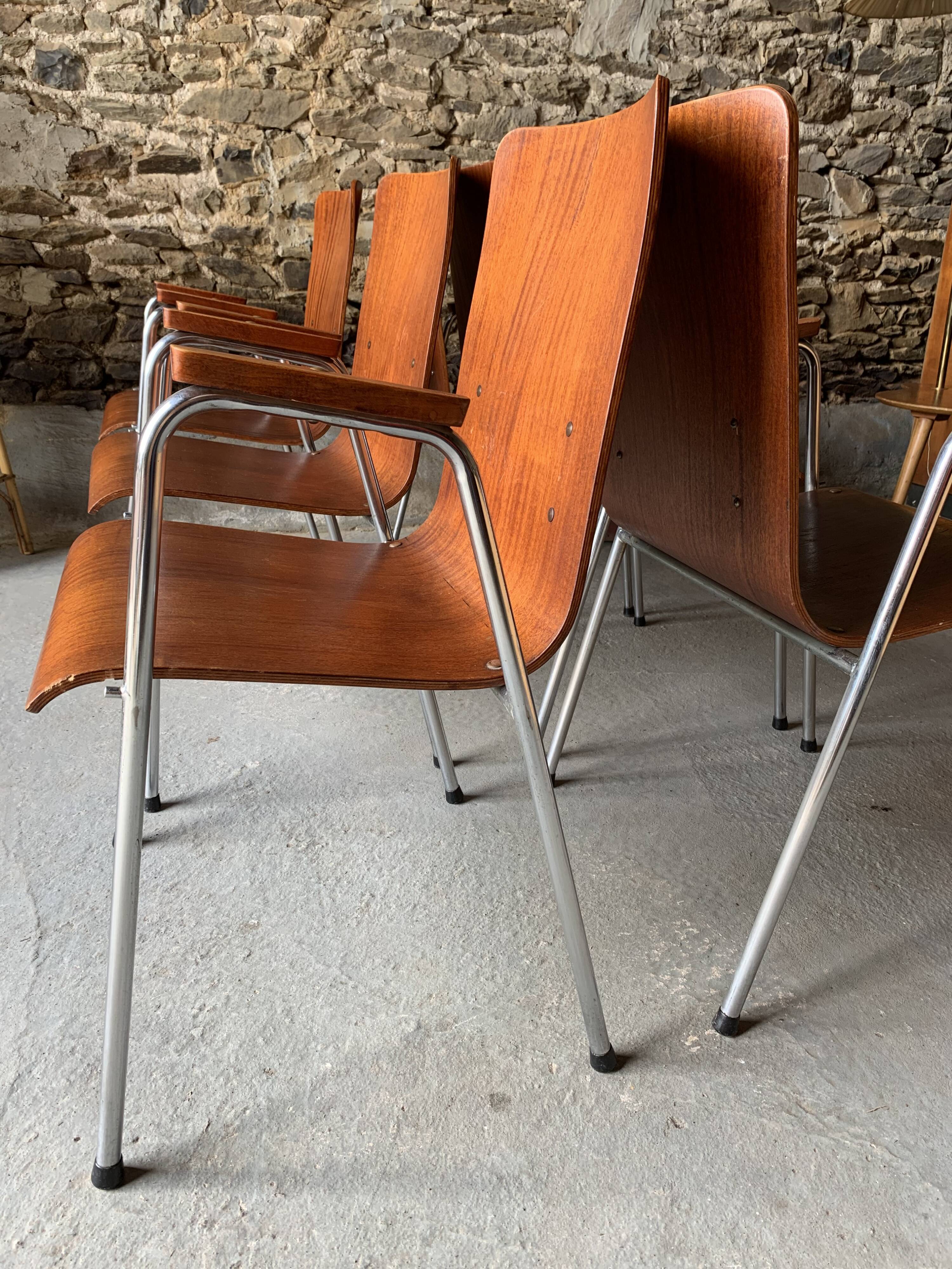 Set of 6 armchairs - Wood & metal -