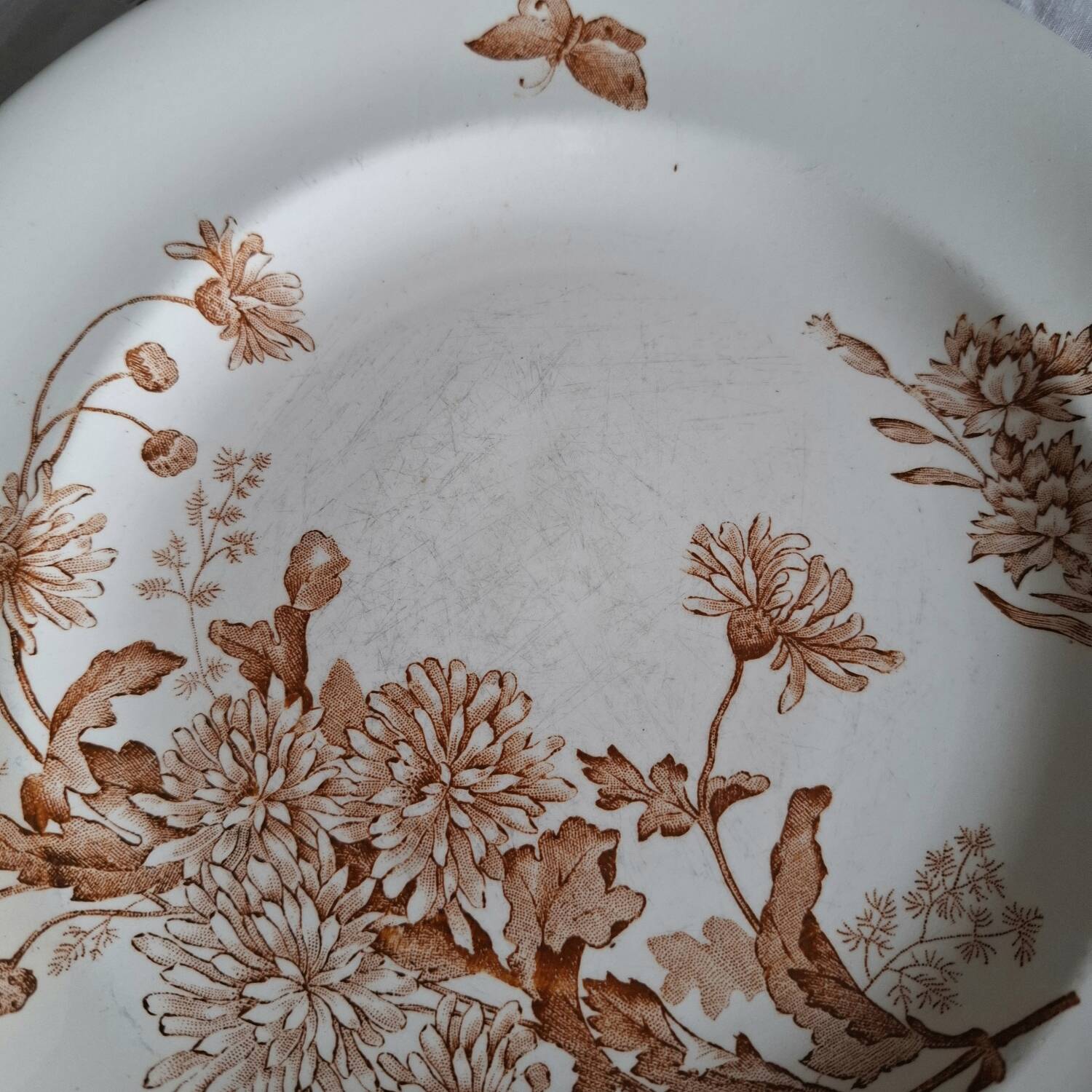 Antique iron earthenware plates accompanied by dishes