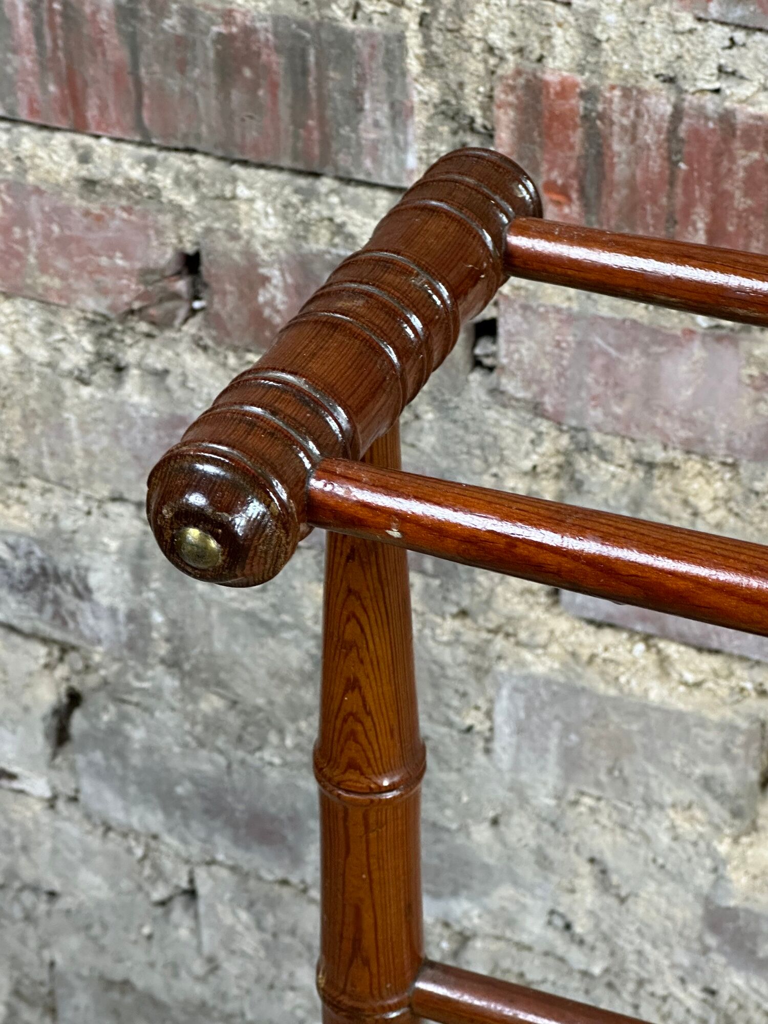 1900s bamboo style wooden towel rack