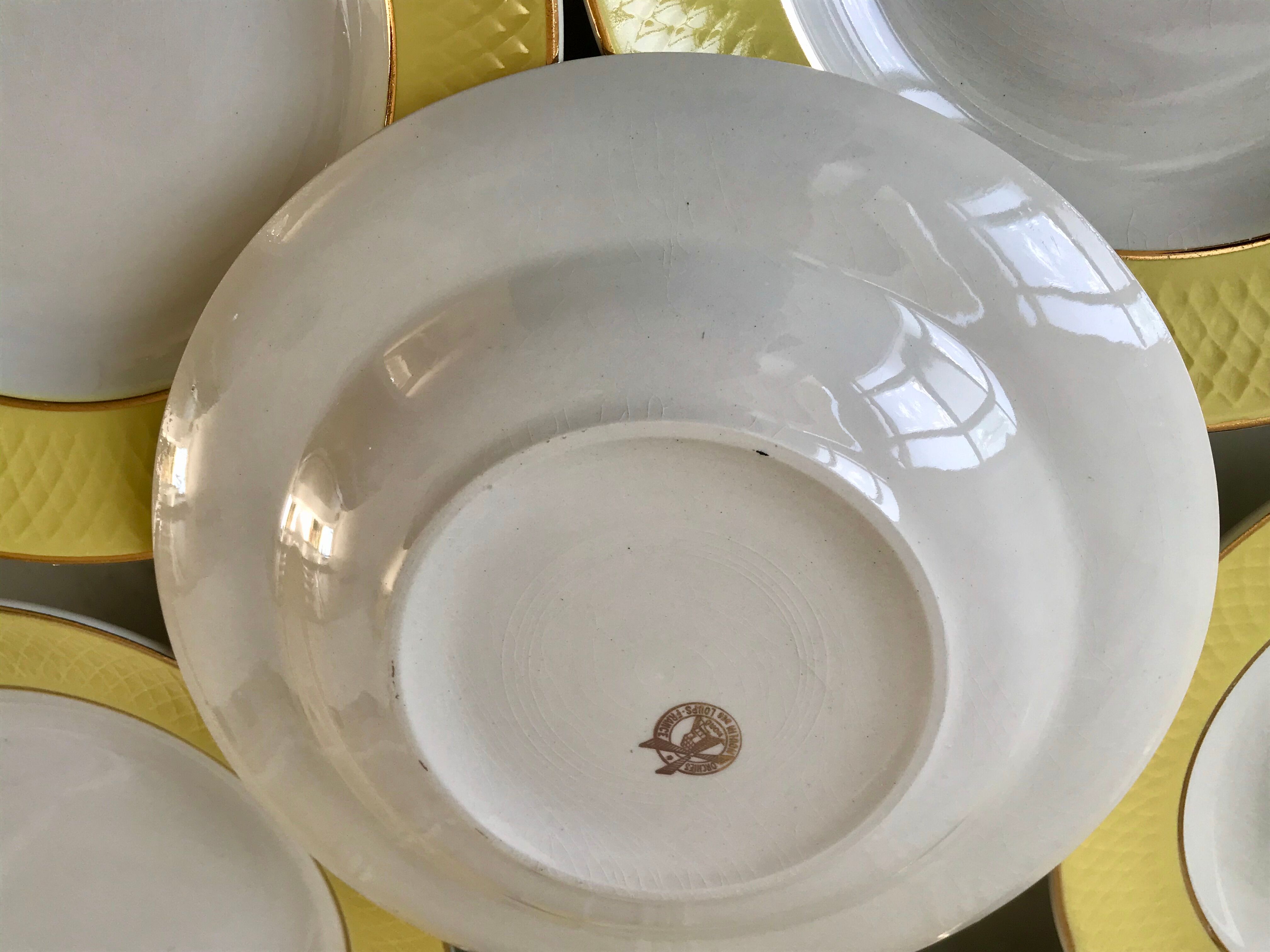 lot of 6 hollow plates Moulin des Loups textured canary yellow 50s