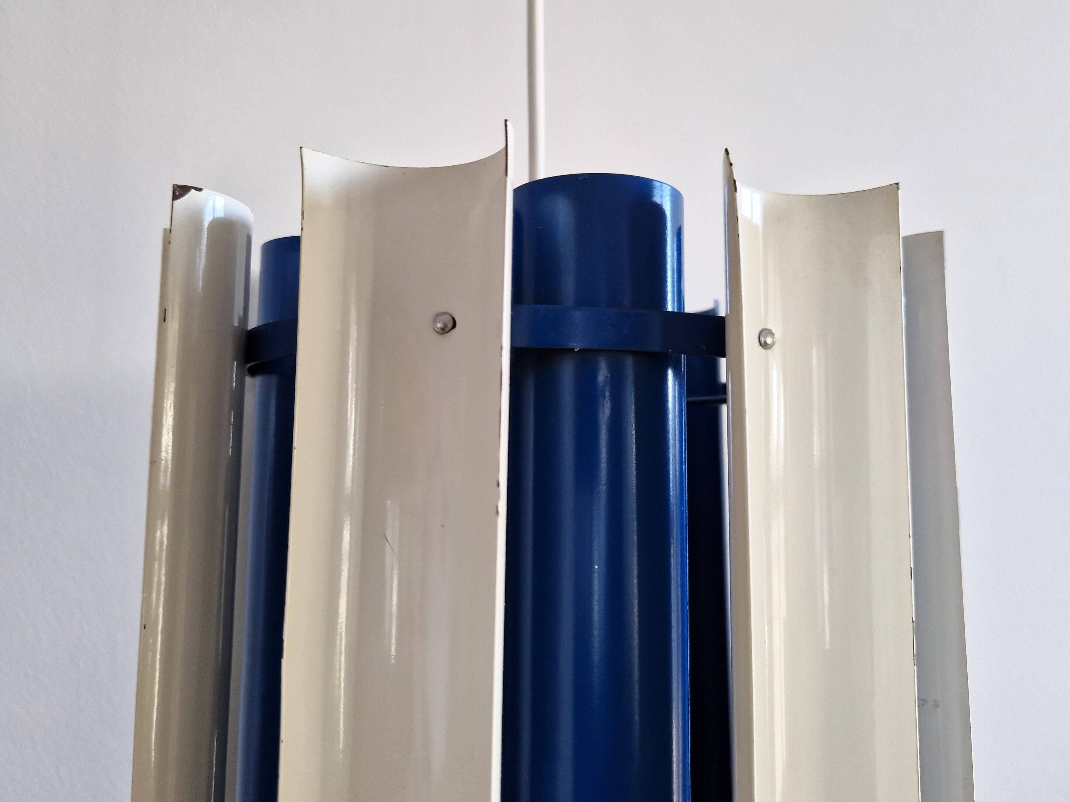 Rare blue and white 'Mexico' pendant lamp by Yki Nummi for Orno, 1960s