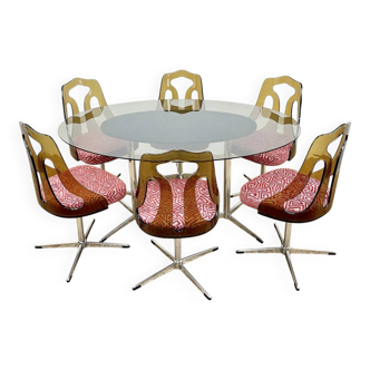 Mid Century 1960s Smoked Perspex Chairs and Glass Table