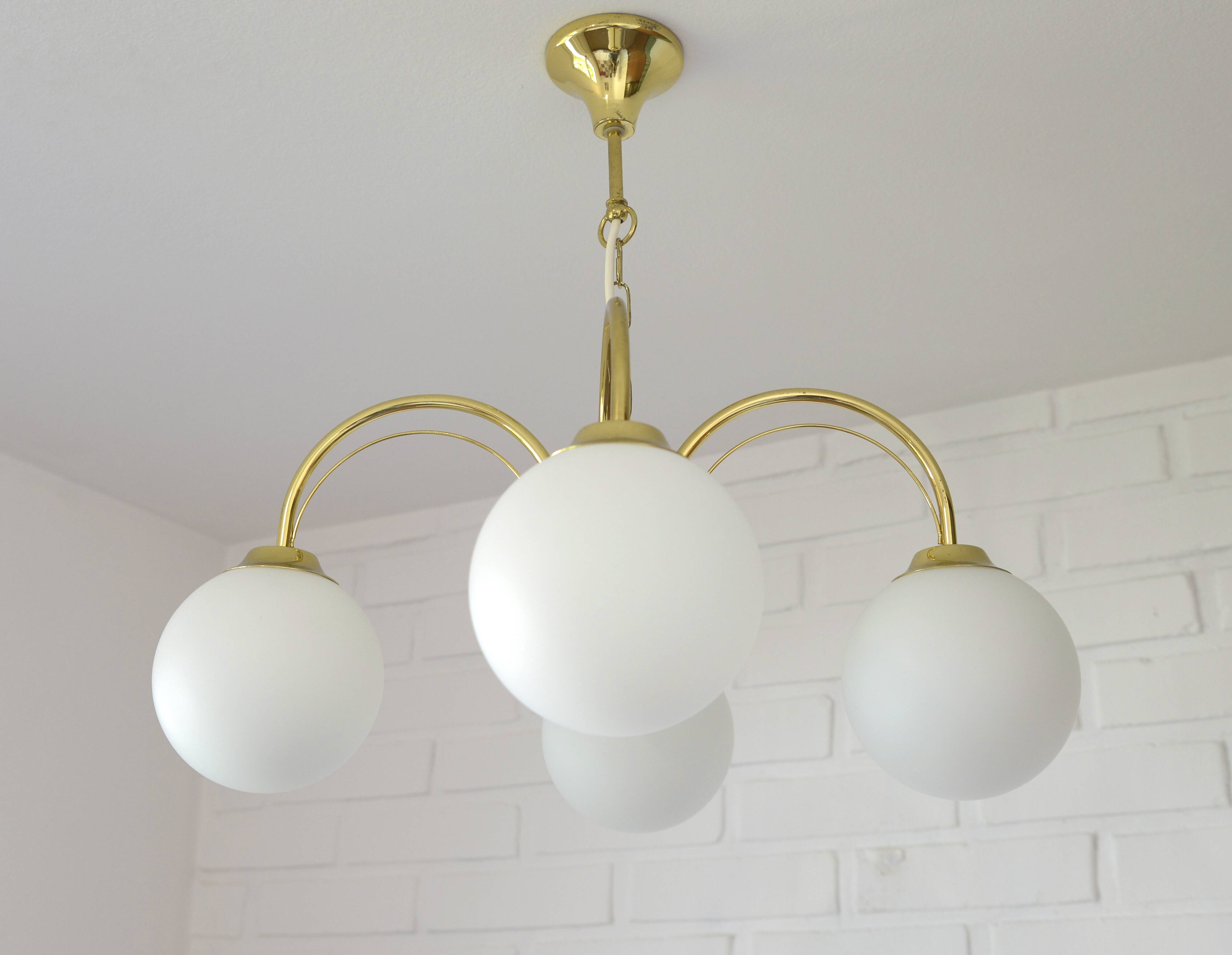 Elegant Gold Vintage Chandelier Mid Century Hollywood Regency Hanging Lamp