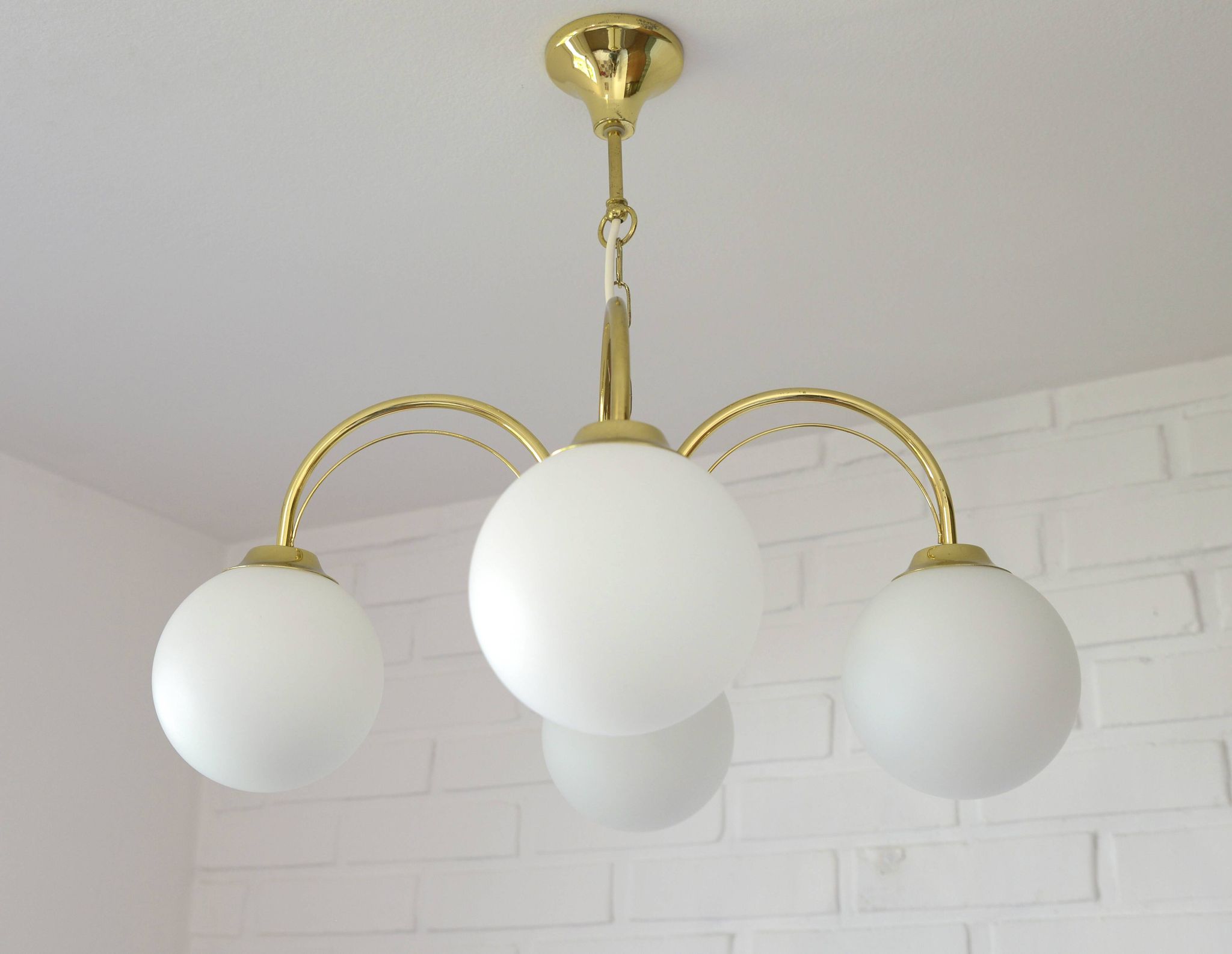 Elegant Gold Vintage Chandelier Mid Century Hollywood Regency Hanging Lamp