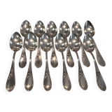 12 silver-plated dessert spoons with rocaille ribbon decoration, 18.5 cm