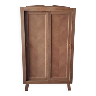 Vintage oak wardrobe with sliding doors