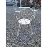 Salon de jardin en fer forgé 3 fauteuils + 1 table