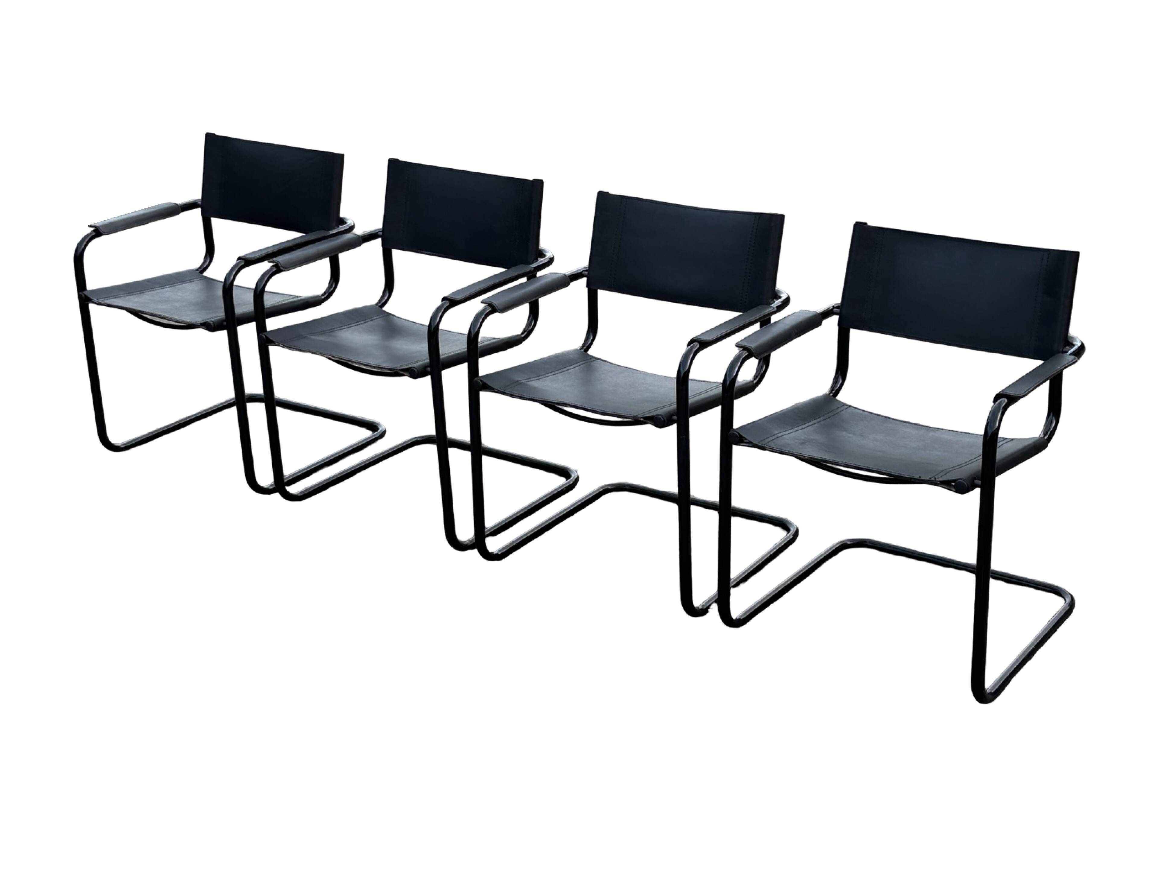 Set of 4 Bauhaus cantilever chairs in black imitation leather design