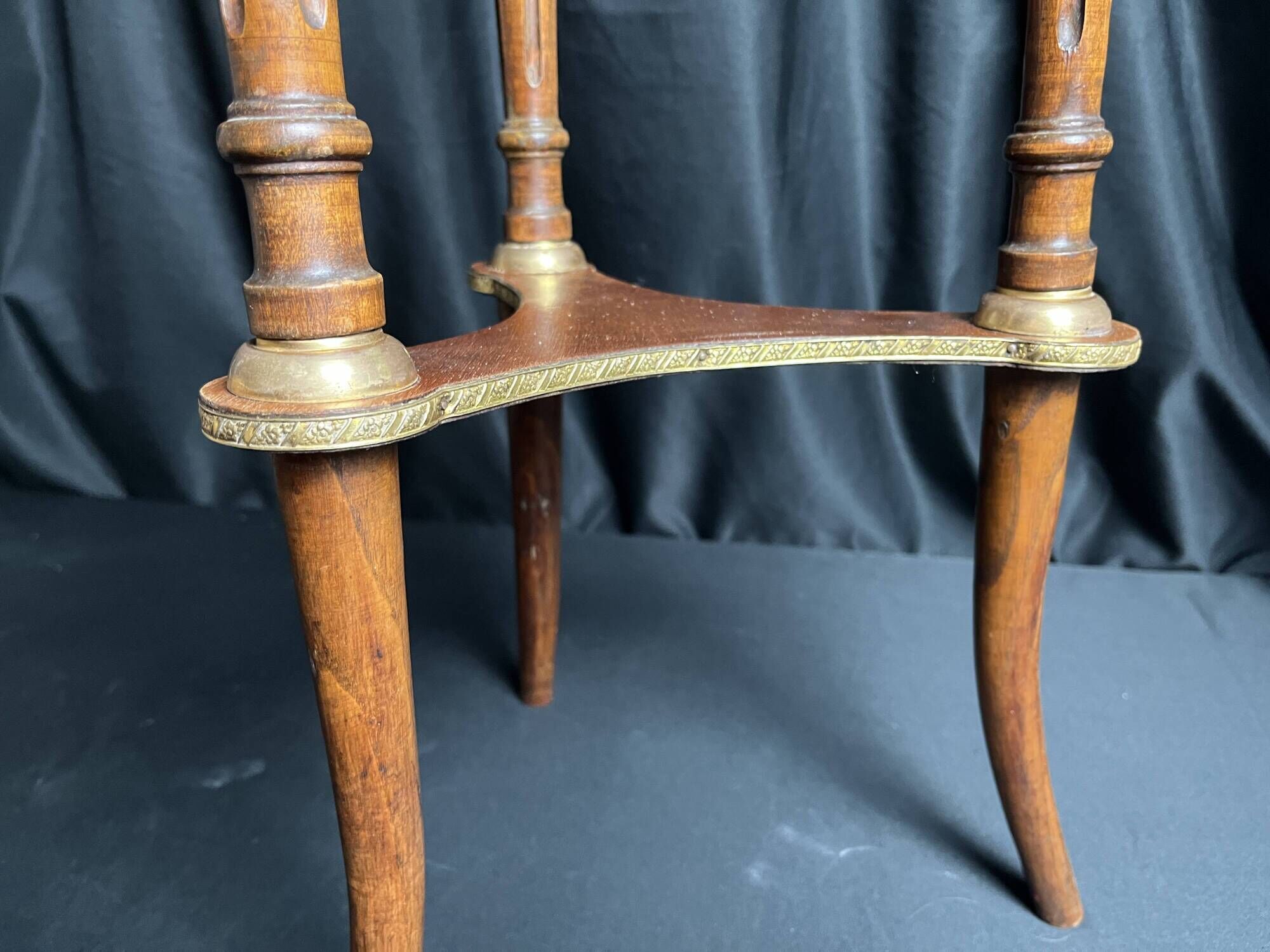Louis XVI style tripod pedestal table, marble and brass, late 19th century