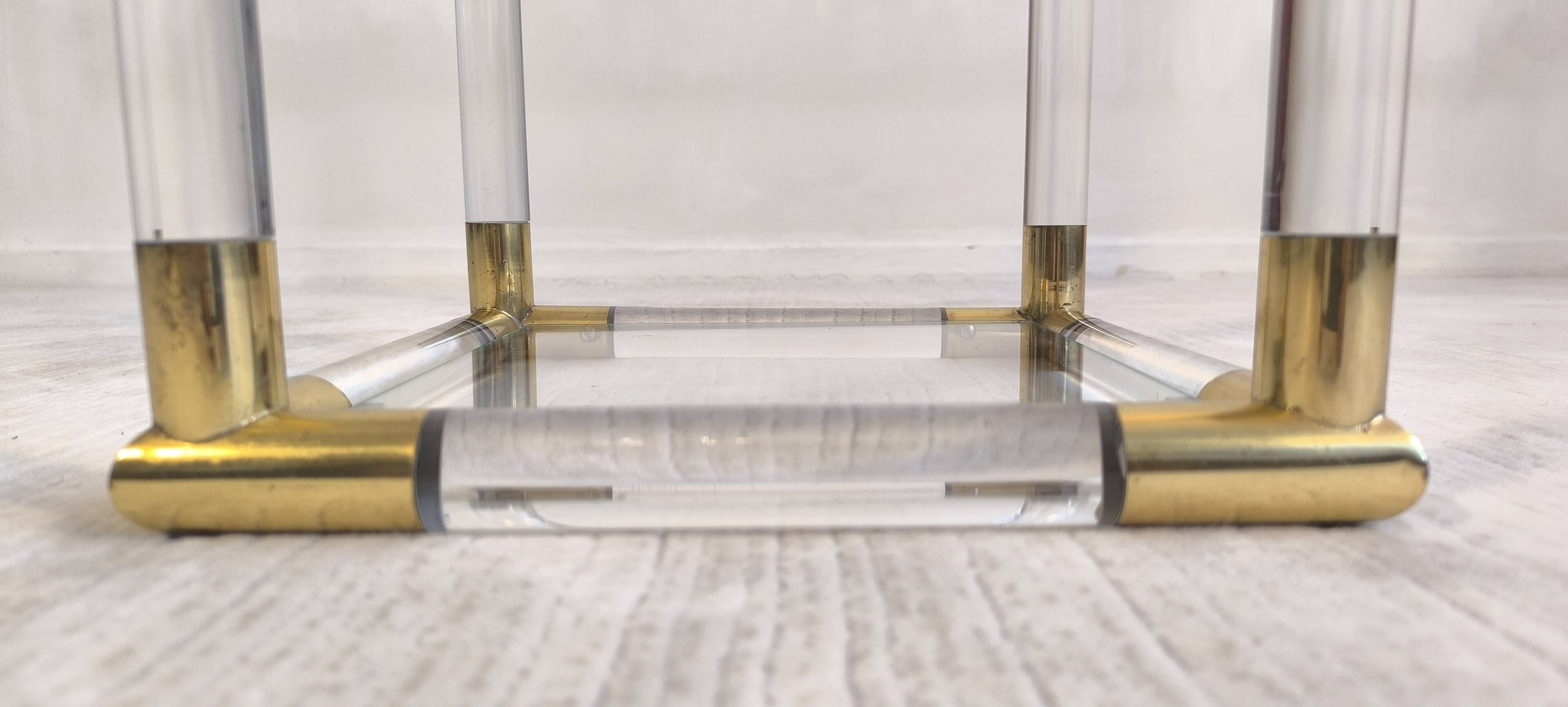 Very beautiful column pedestal by Charles Hollis Jones in Lucite & brass.