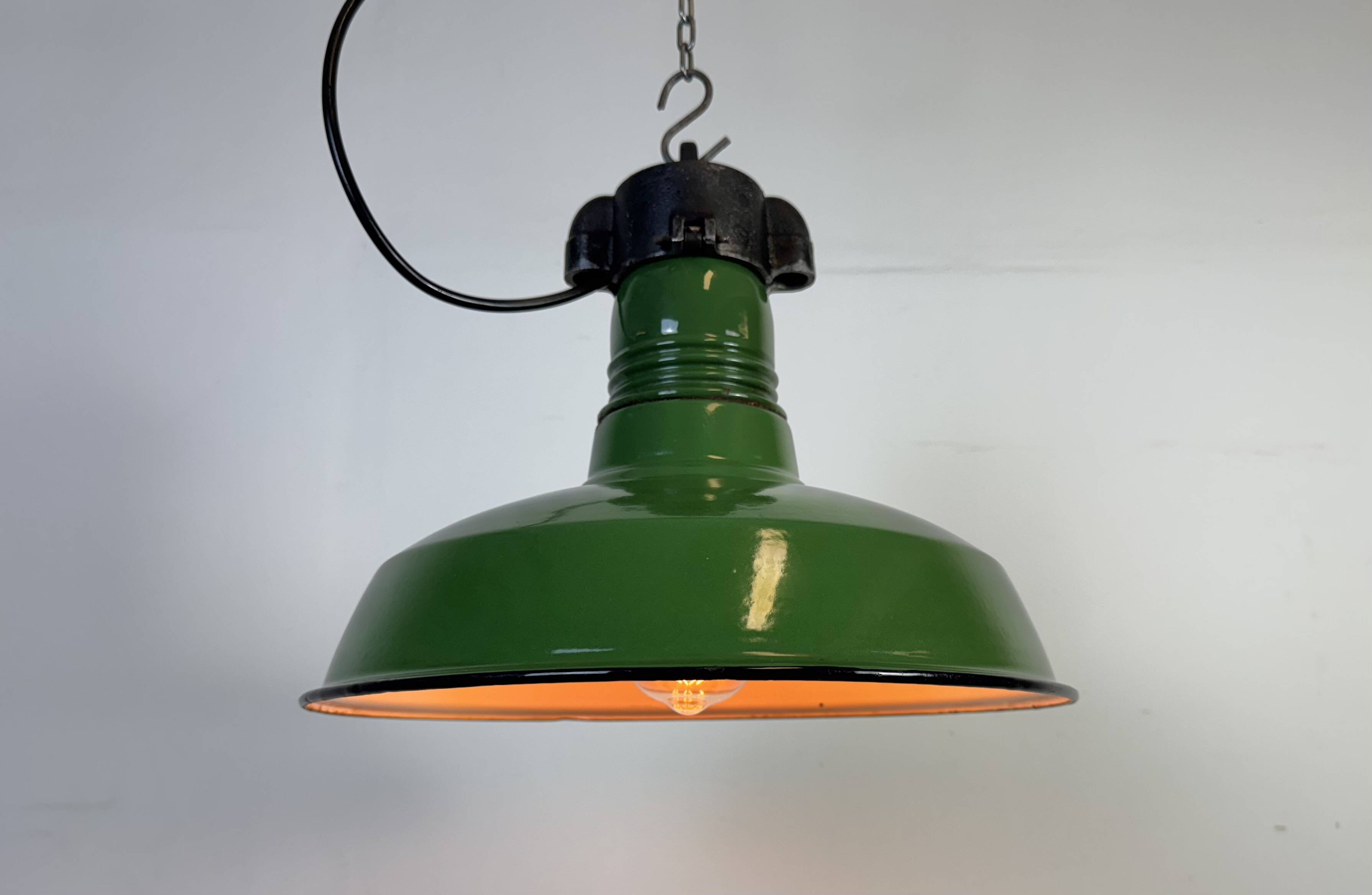 Industrial Green Enamel Factory Pendant Lamp, 1960s