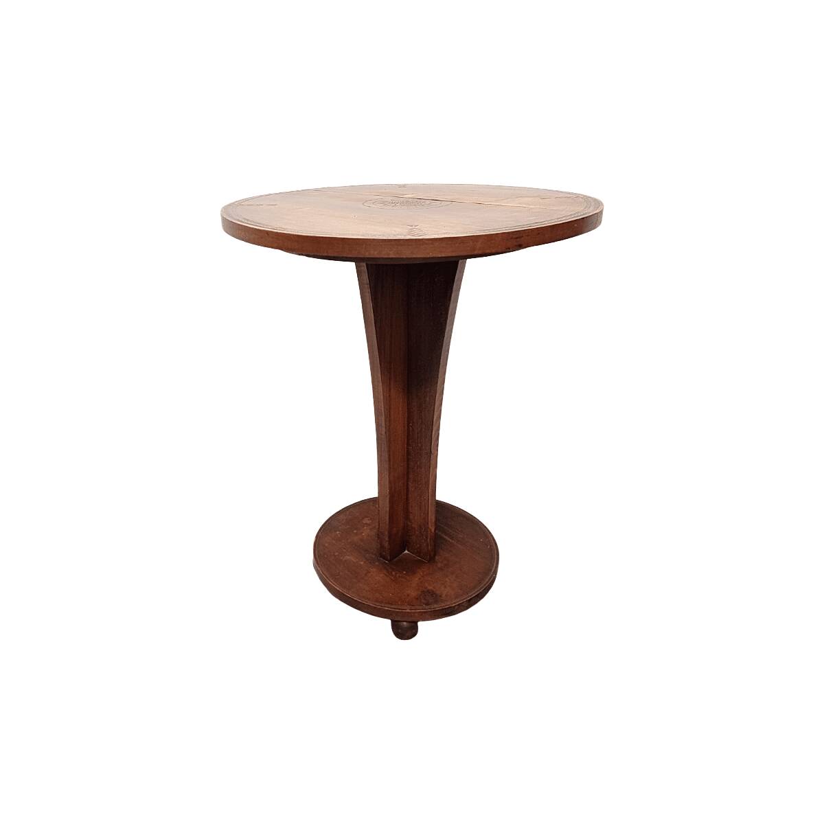 Round Beechwood Side Table With Carving, 1950s