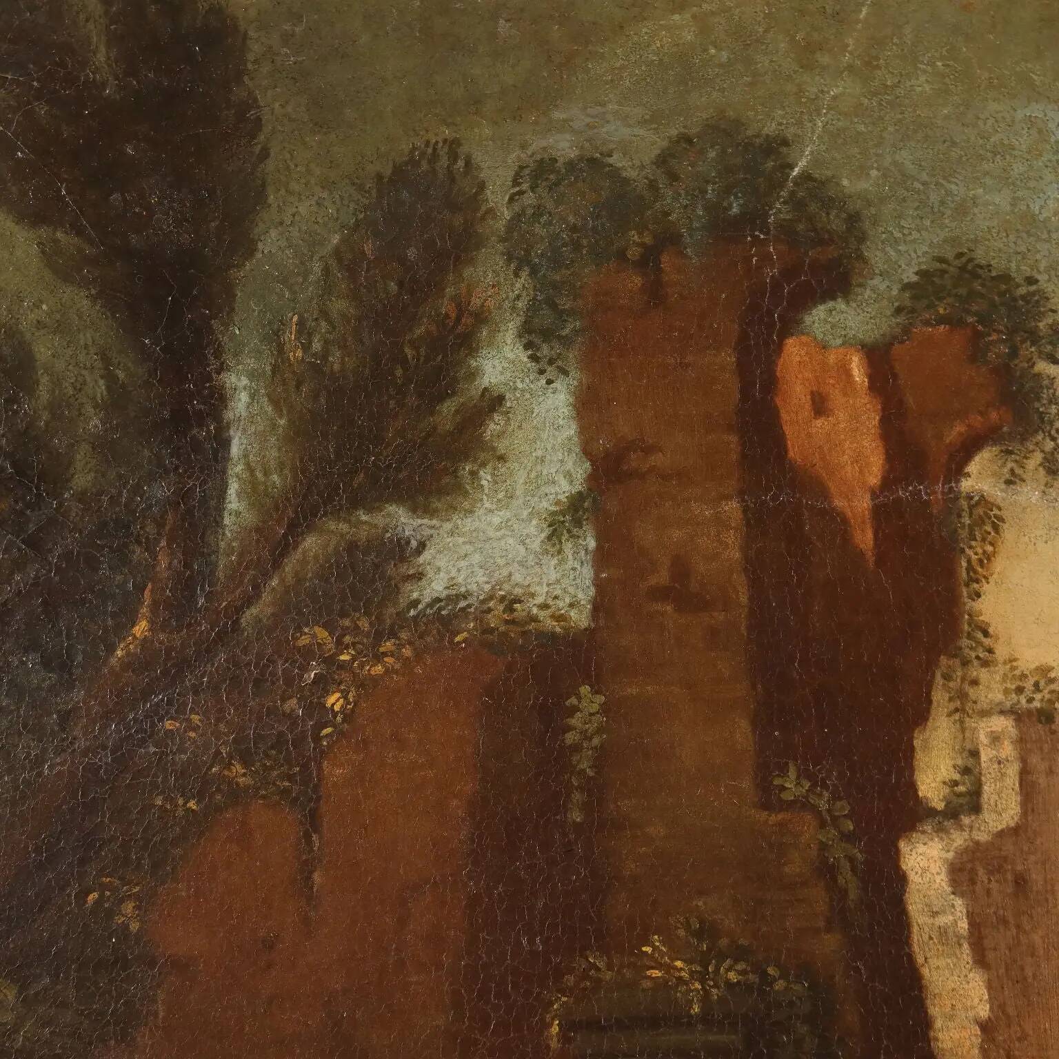 Old painting landscape with figures, oil on canvas, 18th century
