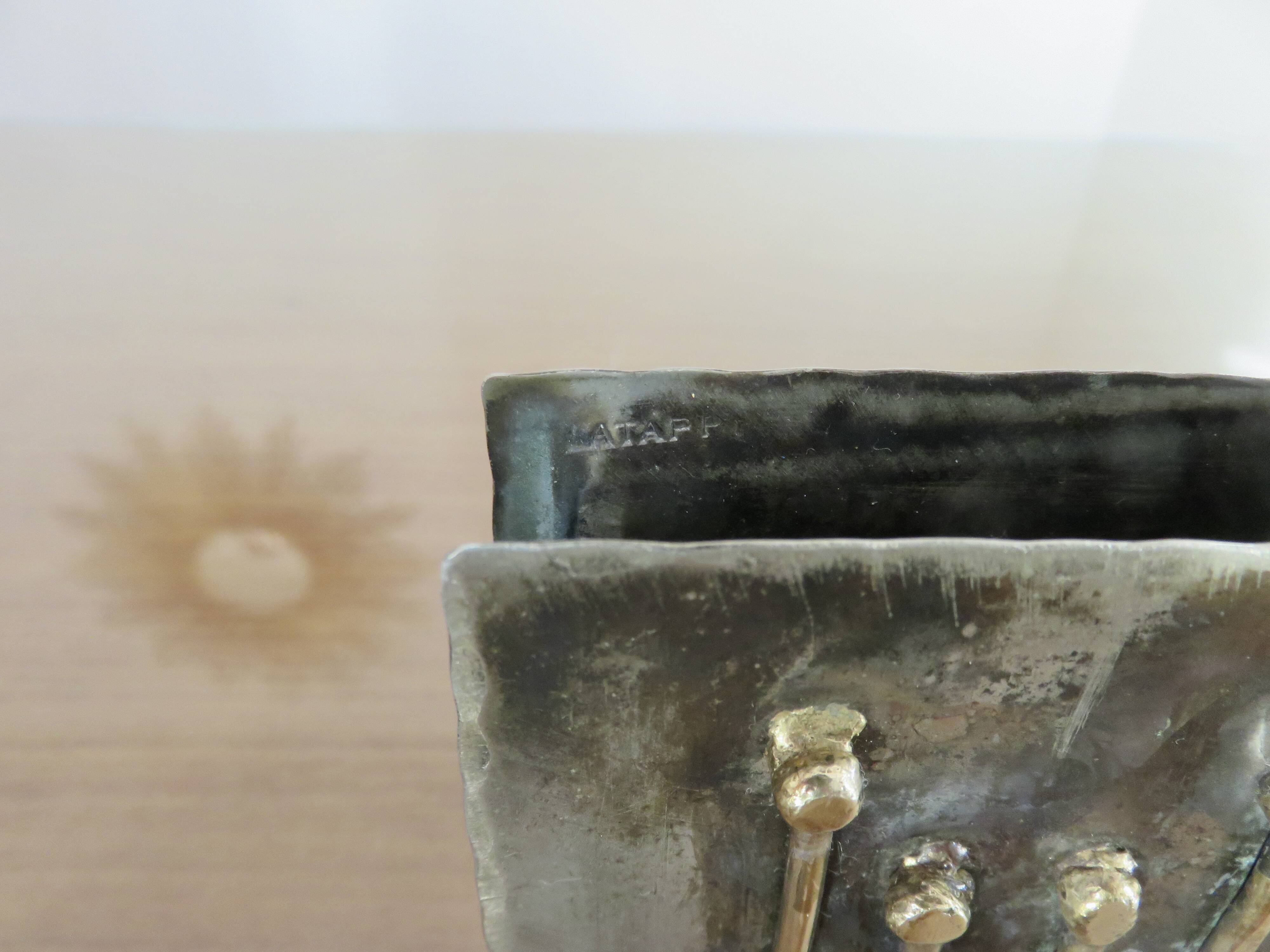 Case for matches in pewter, brass and email signed "latappy" 1970