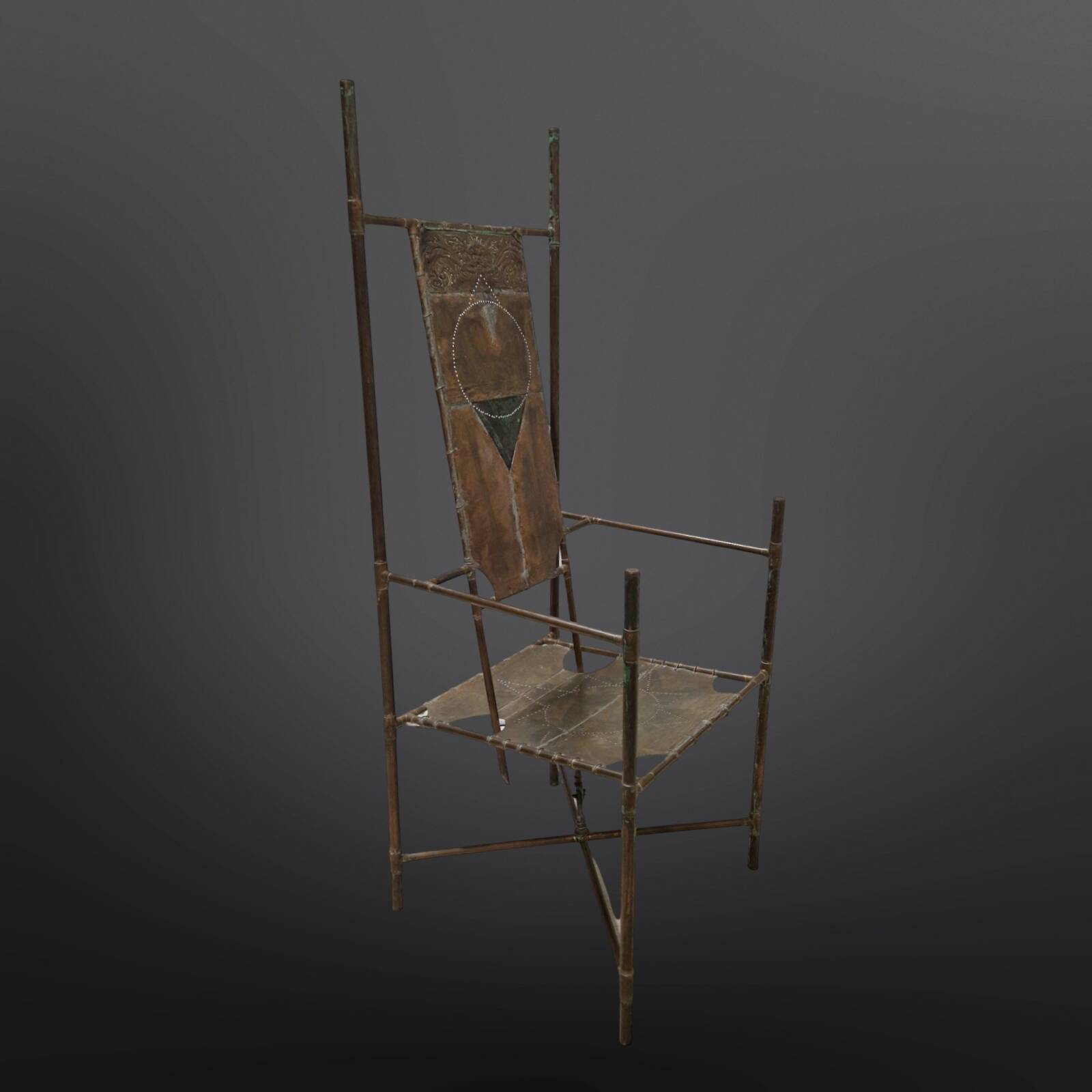 Copper and brass throne chair by Cor de Ree, Netherlands 1990