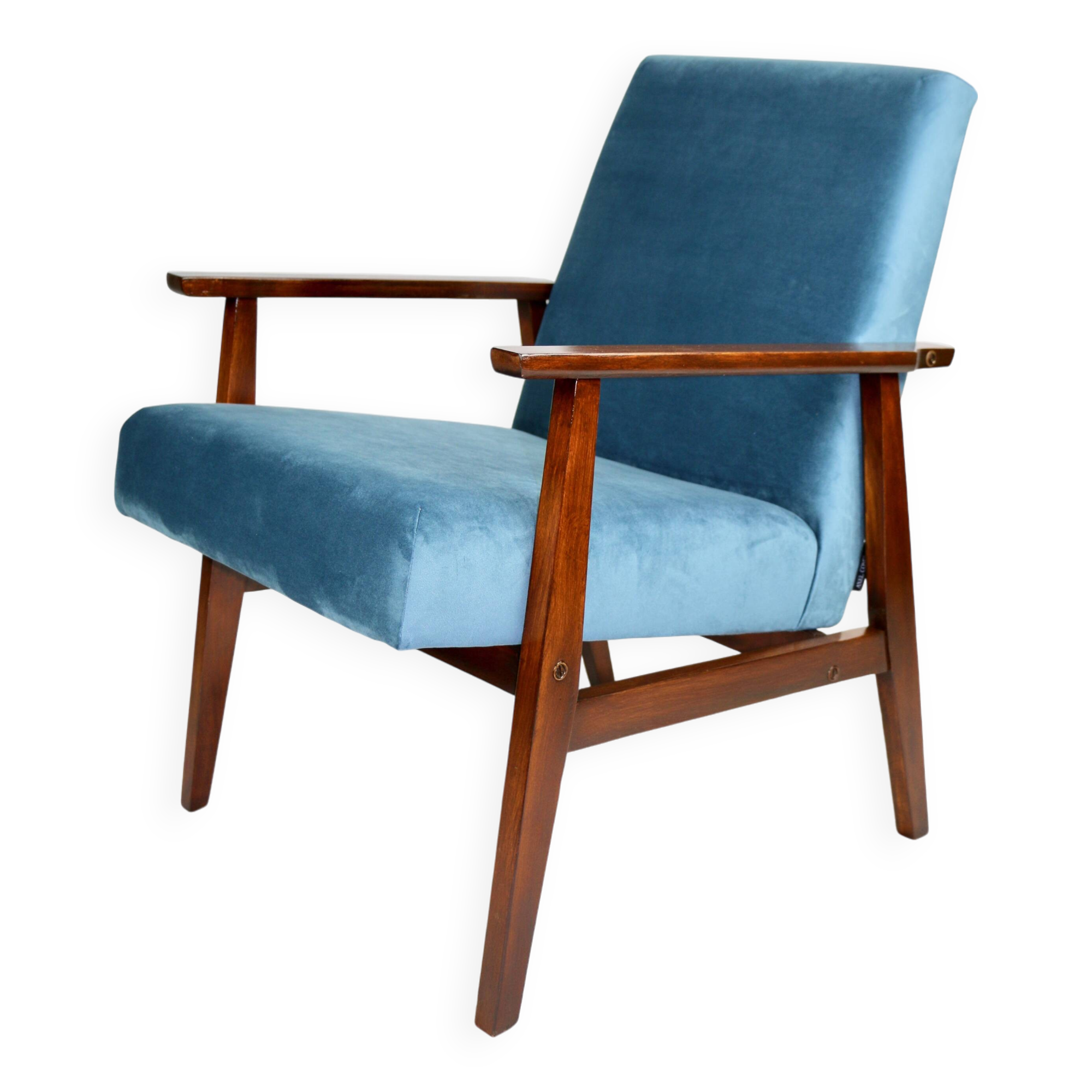 Vintage Ocean Blue Fox Armchair, 1970s