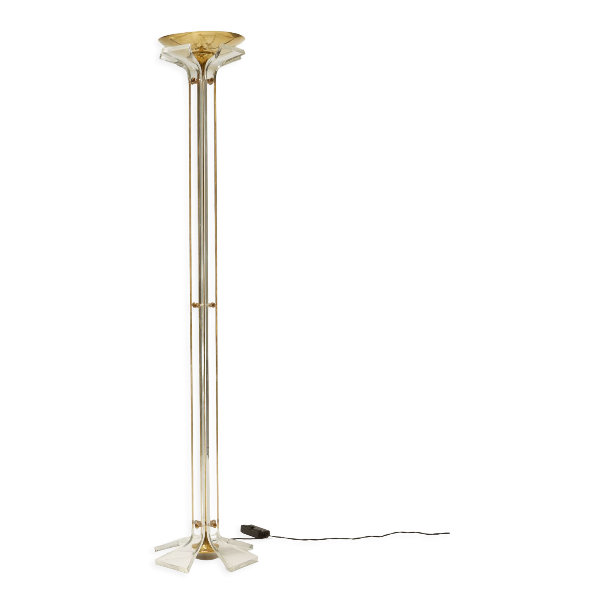 Brass and plexiglass floor lamp Hollywood regency 1970s