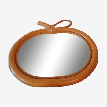 Miroir rotin pomme vintage 1960 1970  33x32cm