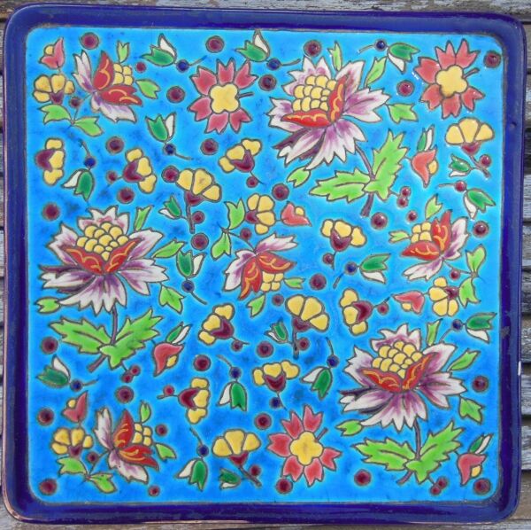 Dessous de plat emaux cloisonné De Longwy décor rare de longwy