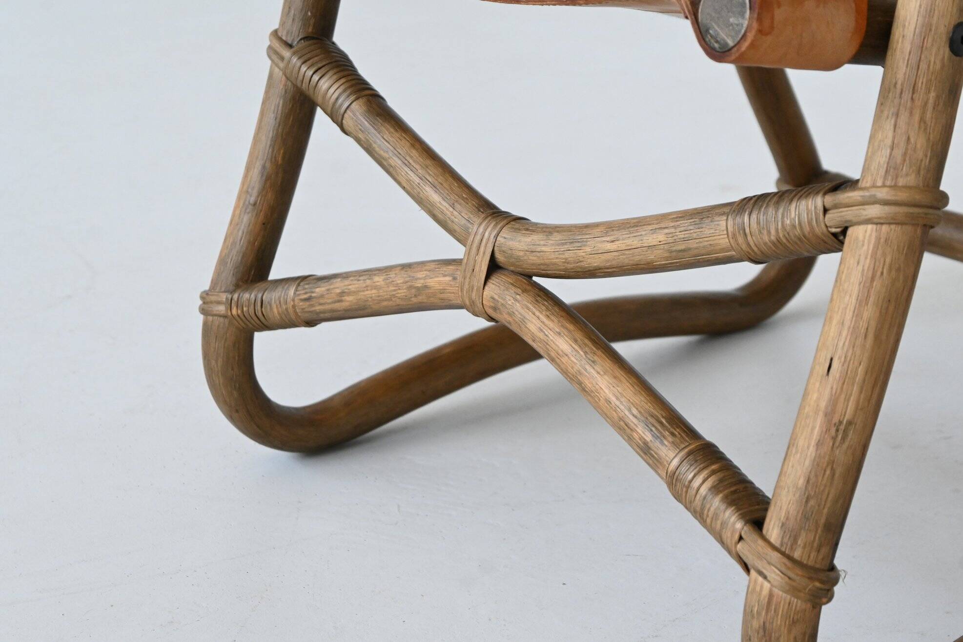 Espri safari chair in cognac leather and bamboo IKEA Sweden 1970