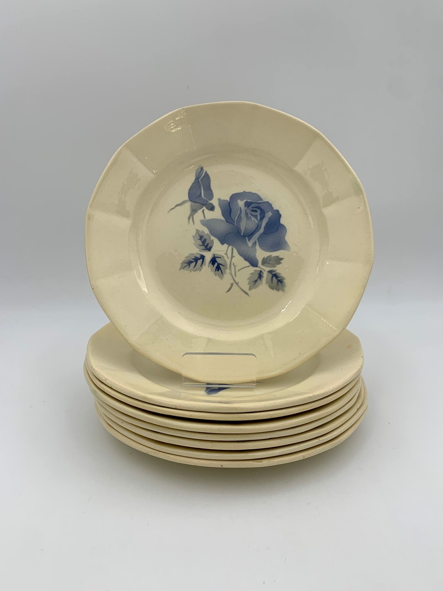 8 assiettes à dessert vintage faïence terre de fer Digoin, années 1940