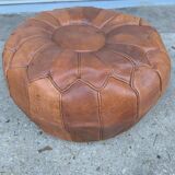 Large round Moroccan leather pouf