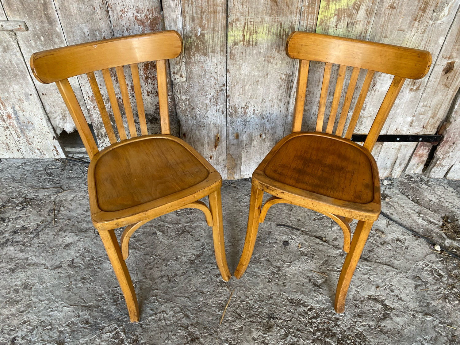 Pair of Vintage Bistro Chairs LUTERMA Light Wood 1960s