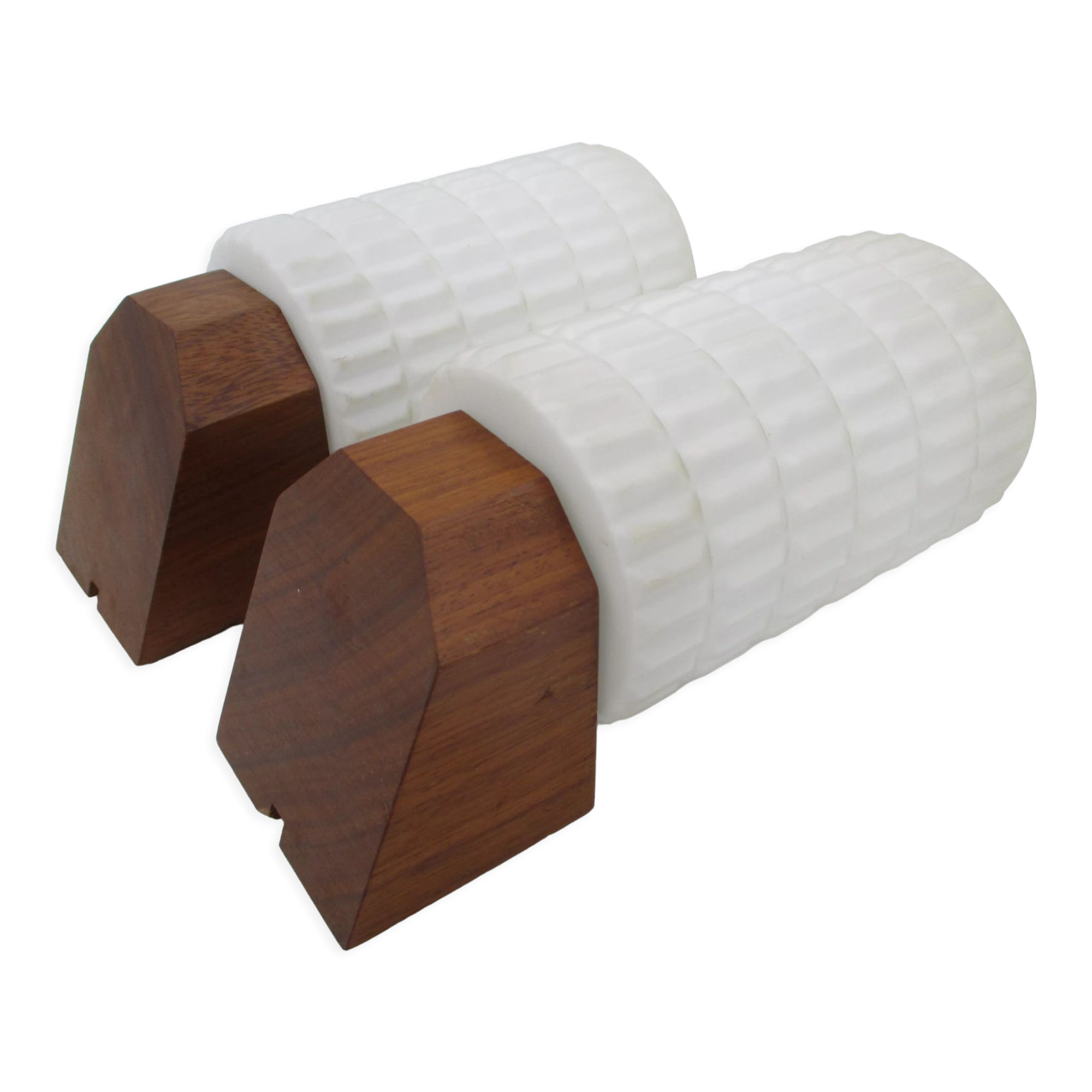 Pair of Scandinavian teak and opaline wall lamps philips