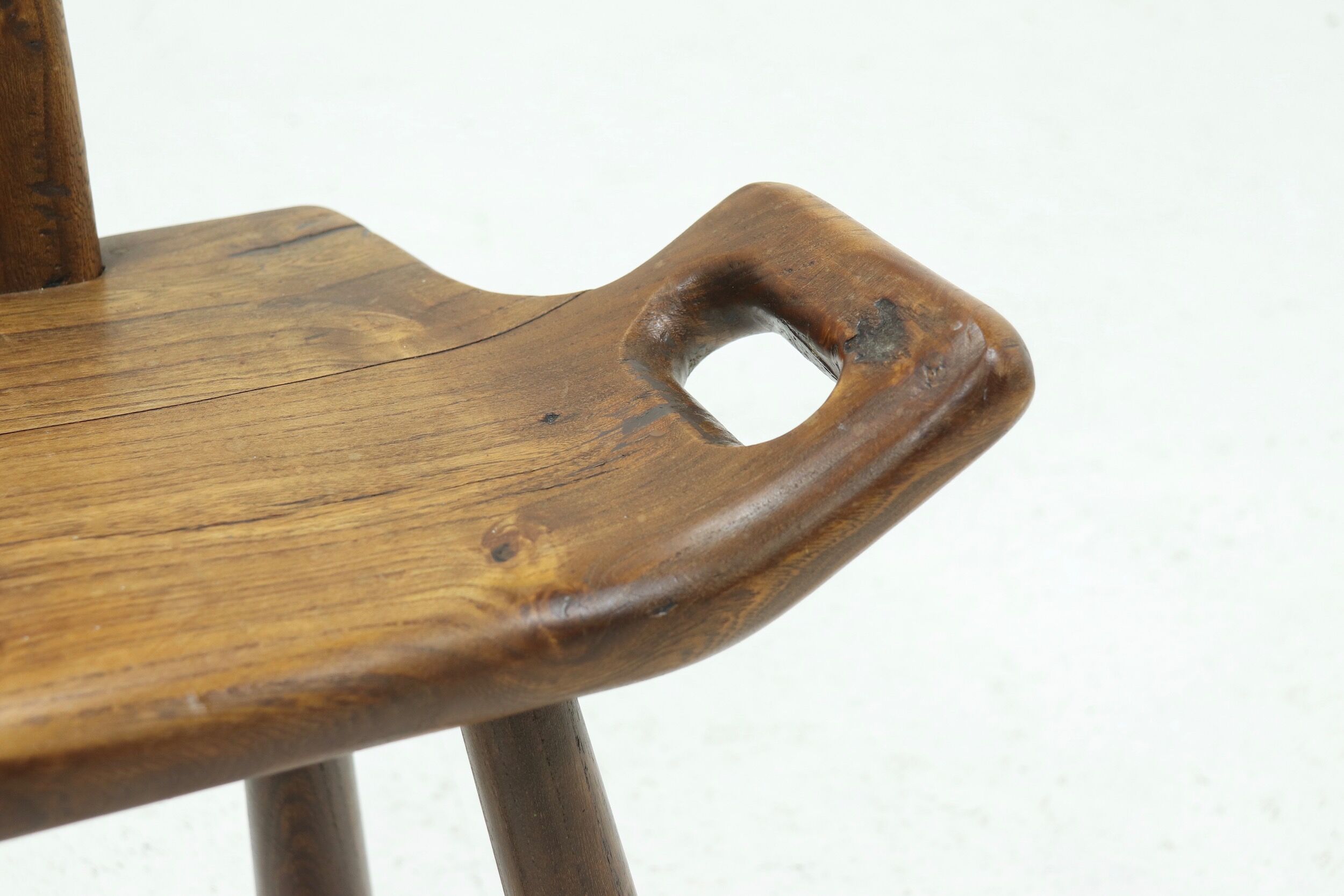 Brutalist Spanish Side Chair Stool in Solid Oak, 1960s