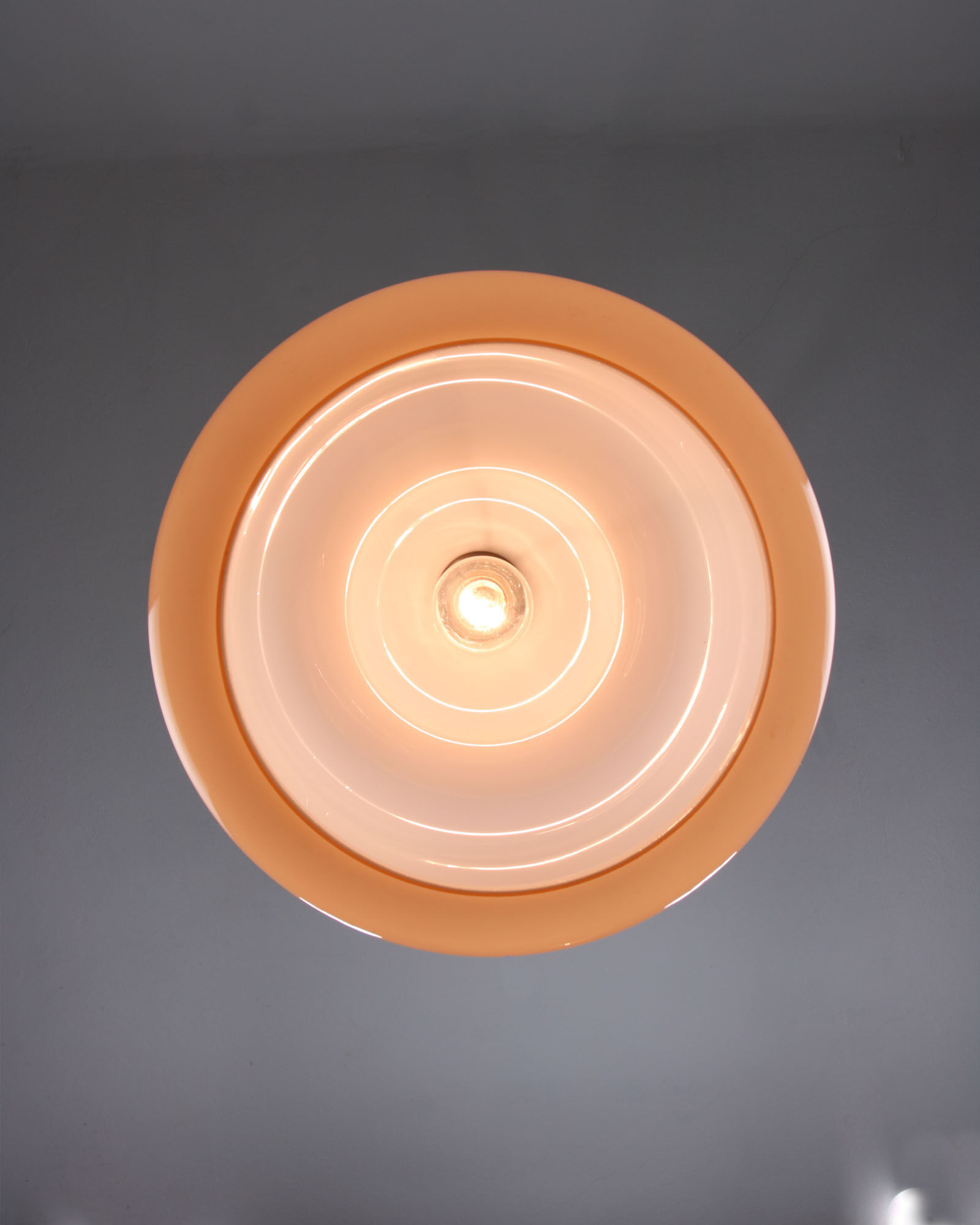 Mid-century Pink Glass & Brass Pendant Lamp