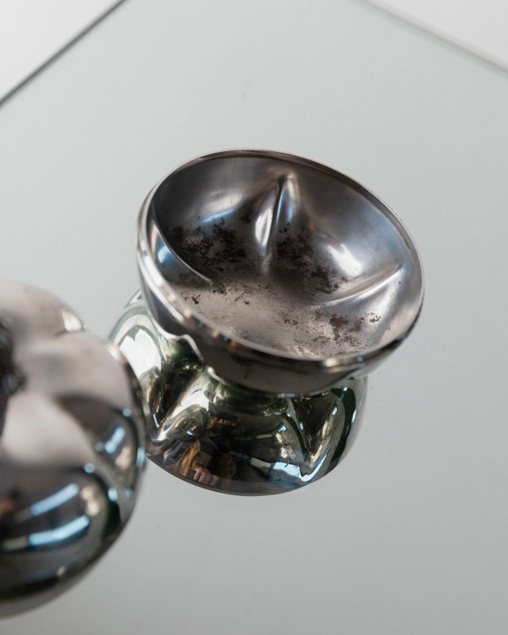 Silver-plated vintage Christian Dior Pumpkin set: two lidded metal bowls with removable integrated lighter, 1970s