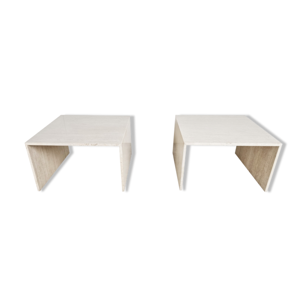 Paire de tables basses ou d’appoint en travertin vintage, années 1970