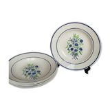 6 assiettes creuses anciennes Badonviller francine fleurs bleues et vertes au pochoir
