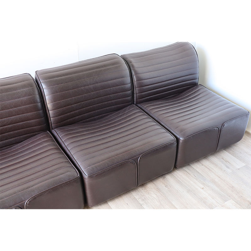 Canapé modulable vintage en cuir marron, 1970