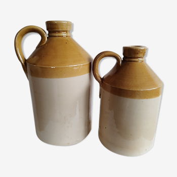 Duo of stoneware decanter bottles