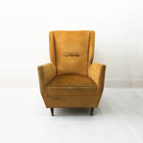 Vintage yellow wingback armchair 1950s mid-century modernist