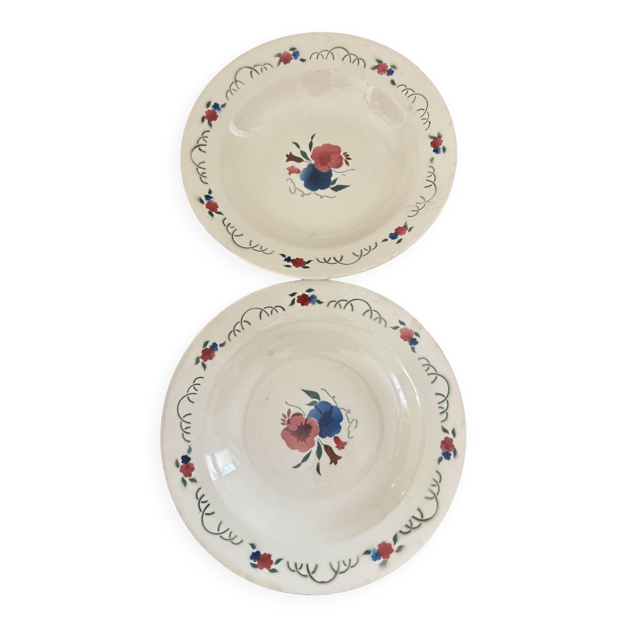 Set of two antique deep plates HBCM Montereau Villefranche.