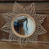 Vintage rattan sun mirror, 51 cm