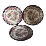 Set of 3 Antique Sarreguemines Dessert Plates: Hand-Painted Floral Ceramic