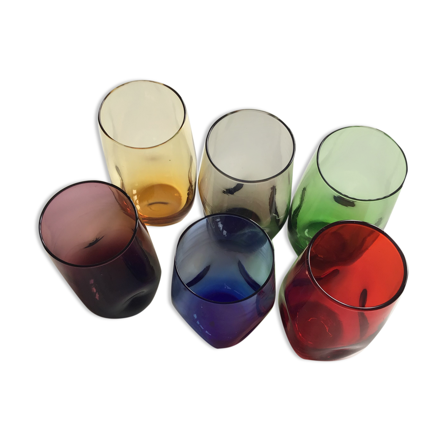 Set of 6 vintage color glasses year 70