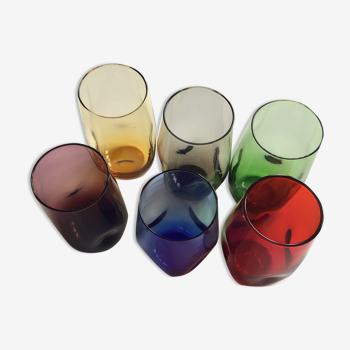 Set of 6 vintage color glasses year 70